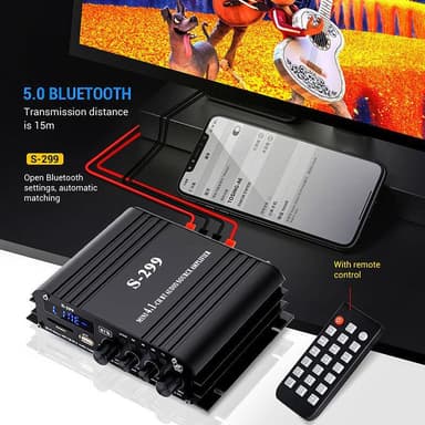 NÖRDIC Bluetooth 5.0 stereo 2.1 forsterker 4X40W + 50W RMS forsterker 2 høyttalere og subwoofer med USB og SD mediespillerinngang