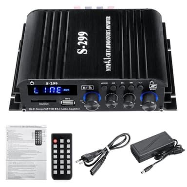 NÖRDIC Bluetooth 5.0 stereo 2.1 forsterker 4X40W + 50W RMS forsterker 2 høyttalere og subwoofer med USB og SD mediespillerinngang