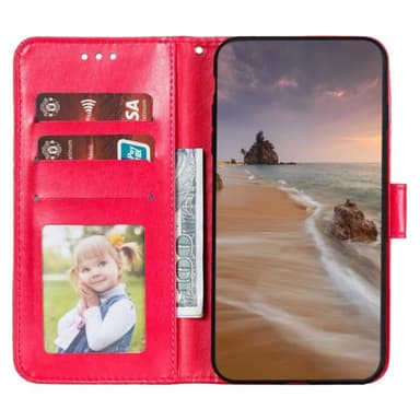Til Samsung Galaxy A16 5G/A16 4G PU lærveske med blomstermønster - rød
