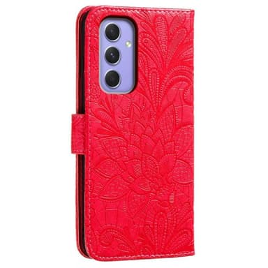 Til Samsung Galaxy A16 5G/A16 4G PU lærveske med blomstermønster - rød