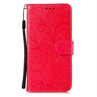 Til Samsung Galaxy A16 5G/A16 4G PU lærveske med blomstermønster - rød