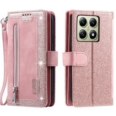 Til Xiaomi 14T Pro-deksel med glidelås og 9 kortspor