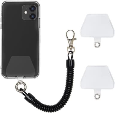 Sikkerhetsstropp for mobil / spiralstropp med karabiner, sort