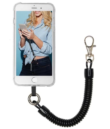Sikkerhetsstropp for mobil / spiralstropp med karabiner, sort