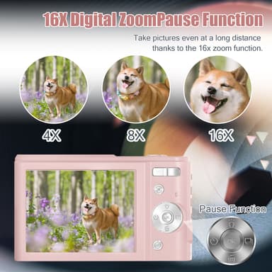 Digitalkamera 1080P, 48 megapiksler, 16x zoom Rosa