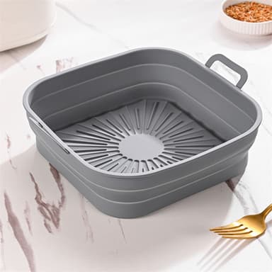 Sammenleggbar firkantet Air Fryer silikonform 17,5 cm 2-pak Grå