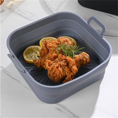 Sammenleggbar firkantet Air Fryer silikonform 17,5 cm 2-pak Grå