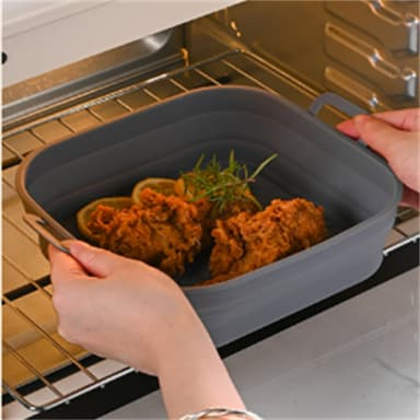 Sammenleggbar firkantet Air Fryer silikonform 17,5 cm 2-pak Grå