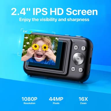 Digitalkamera 1080P 44MP 16x zoom 2,4-tommers skjerm Sort