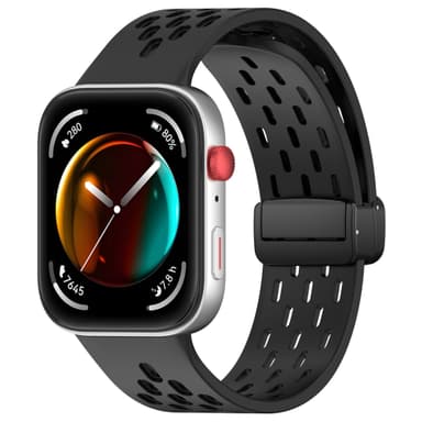 Pustende silikonrem med magnetisk spenne for Huawei Watch Fit 3 Sort
