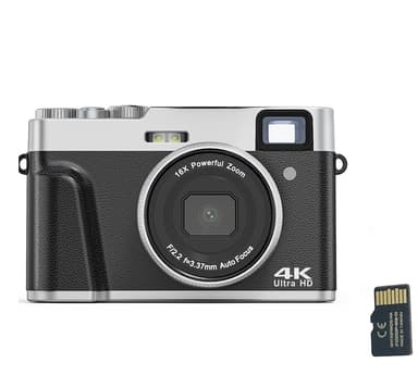 Digitalkamera 4K/48MP/16X Zoom/Autofokus/Søker/Anti-Shake med 32GB minnekort