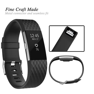 Klokkereim til Fitbit Charge 2 i svart silikon (L)