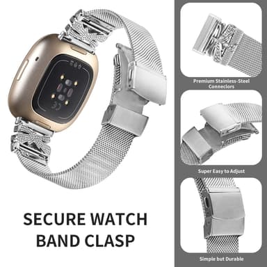 Klokkerem i rustfritt stål for Fitbit Versa3/4/Sense 2 Sølv