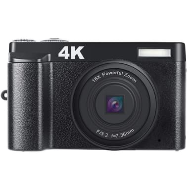 Digitalkamera 48 MP, 1080p HD, 16x zoom, flip-skjerm Svart