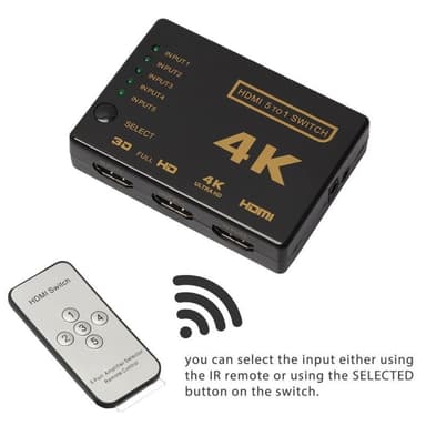 HDMI-bryter 5x1 - 4K / 3D med fjernkontroll