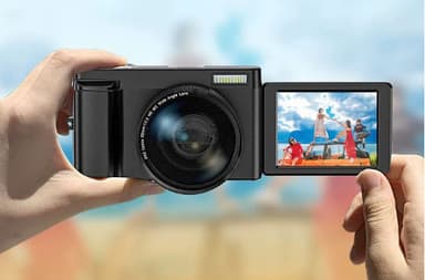 Digitalkamera 48 MP, 1080p HD, 16x zoom, flip-skjerm Svart