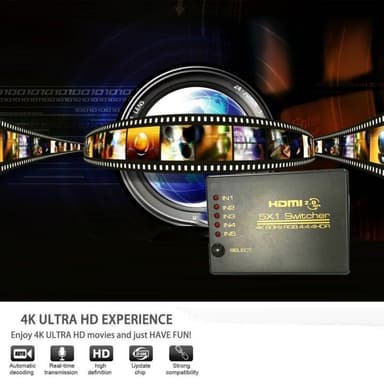 HDMI-bryter 5x1 - 4K / 3D med fjernkontroll