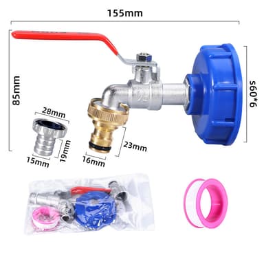 Kran med kranadapter for IBC tank 1/2 tommers armatur i legert