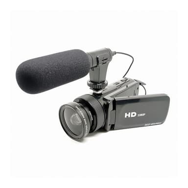 HD-digitalt kamera med vidvinkelobjektiv Sort