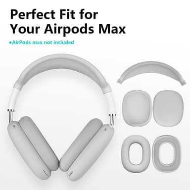 Øreputer, beskyttelsesdeksel og bøylepute for Airpods Max-hodetelefoner Lysegrå