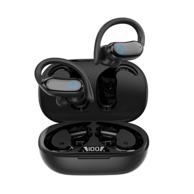 Trådløse sportshodetelefoner med ørekroker IPX7 vanntette Sort