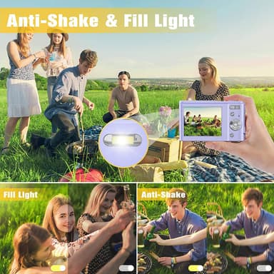 Digitalkamera med 48 MP, HD 1080p, 16x zoom, minnekort Lilla