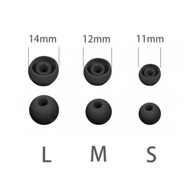 Silikon-hetter for 4,5-6 mm øreplugger, 18 par i 3 størrelser Sort