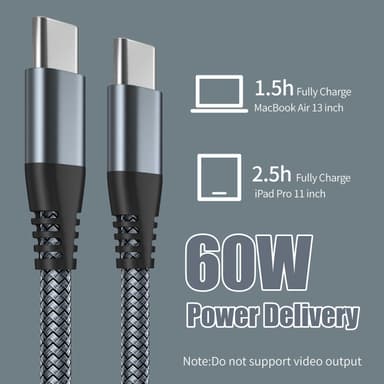 USB-C ladekabel 60 W hurtiglading Grå 3 m