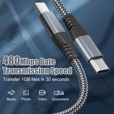 USB-C ladekabel 60 W hurtiglading Grå 3 m