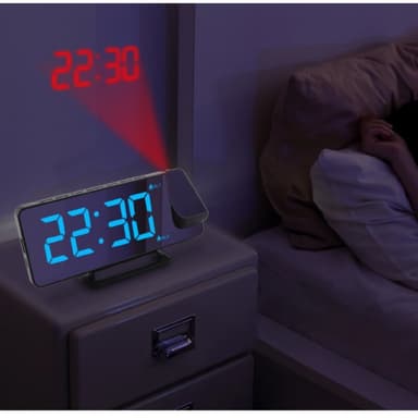 Vekkerklokke med RGB LED 180 graders roterbar projektorklokke Hvit