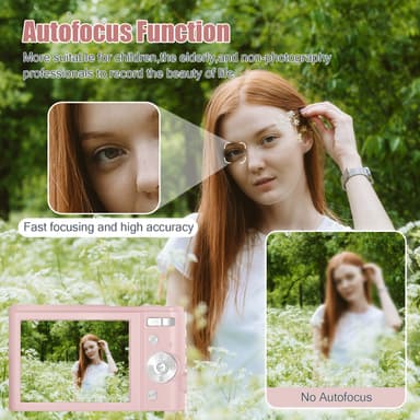 Digitalkamera med 48 MP, HD 1080p, 16x zoom, minnekort Rosa