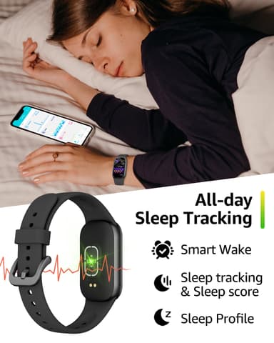 Smartklokke med EKG, pulsmåler, blodtrykksmåler, søvnmåler, skritteller Sort