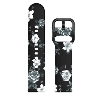 Silikonklokkerem for Samsung Galaxy Watch Grå blomster på svart bakgrunn 20 mm