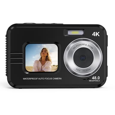 Undervannskamera vanntett 48MP/4K/16x zoom/dobbel skjerm/autofokus Sort