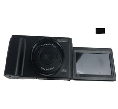 Digitalkamera med 48 MP, HD 1080p, 16x zoom, flip-skjerm, 32 GB minnekort