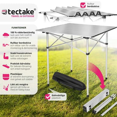 Aluminium campingbord sammenleggbart 70 x 70 x 70 cm - grå