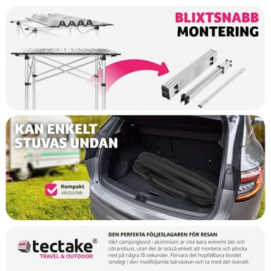 Aluminium campingbord sammenleggbart 70 x 70 x 70 cm - grå