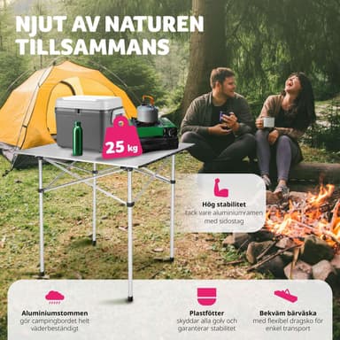 Aluminium campingbord sammenleggbart 70 x 70 x 70 cm - grå