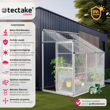 Veggdrivhus aluminium med fundament 192x128x202cm - transparent