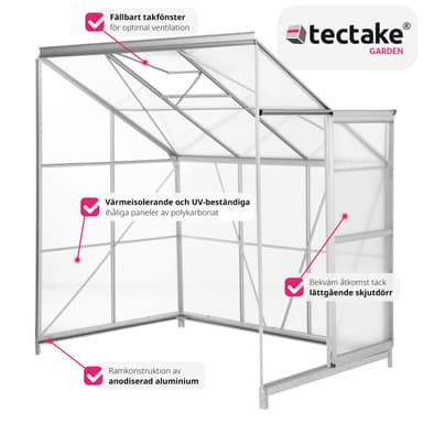 Veggdrivhus aluminium med fundament 192x128x202cm - transparent