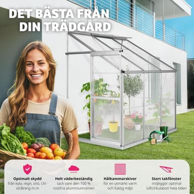 Veggdrivhus aluminium med fundament 192x128x202cm - transparent