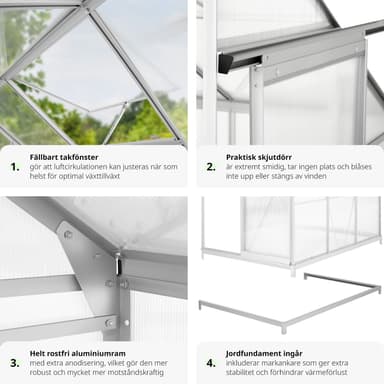 Veggdrivhus aluminium med fundament 192x128x202cm - transparent