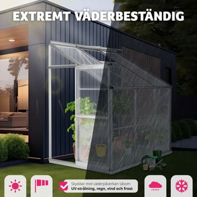 Veggdrivhus aluminium med fundament 192x128x202cm - transparent