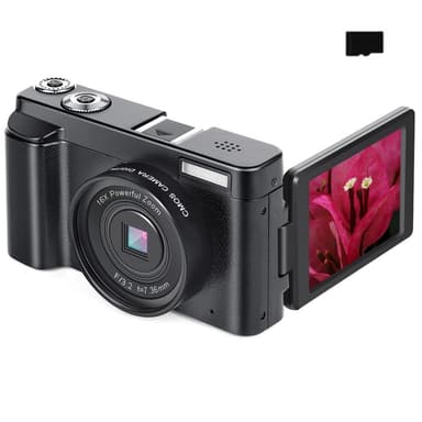 Digitalkamera med 48 MP, HD 1080p, 16x zoom, flip-skjerm, 32 GB minnekort