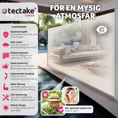 Sidemarkise med uttrekkbar mekanisme - 180 x 300 cm,beige