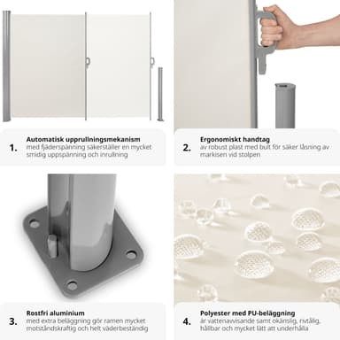 Sidemarkise med uttrekkbar mekanisme - 180 x 300 cm,beige