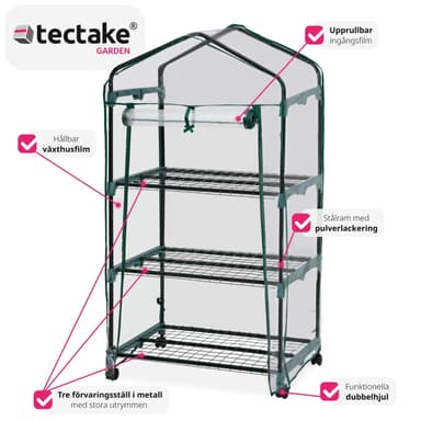 Lite drivhus med 3 hyller 69x49x133cm - transparent