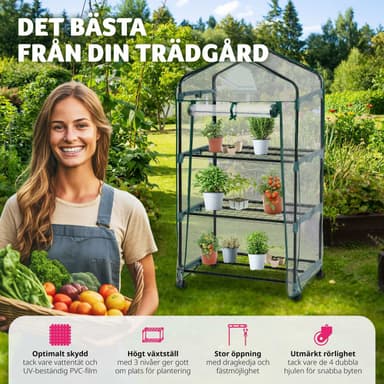 Lite drivhus med 3 hyller 69x49x133cm - transparent