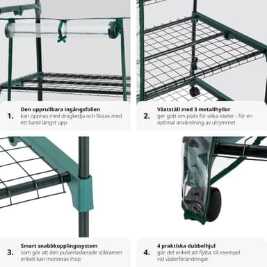 Lite drivhus med 3 hyller 69x49x133cm - transparent