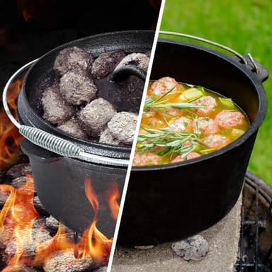 Dutch oven støpejern grytesett på 9 deler i trekasse - svart